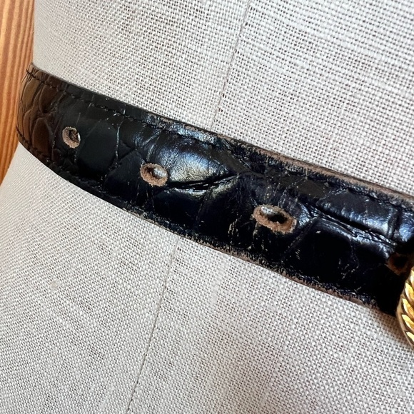 Vintage Gator Cowhide Black Textured Belt Gold Hardware Rhinestones main image 6